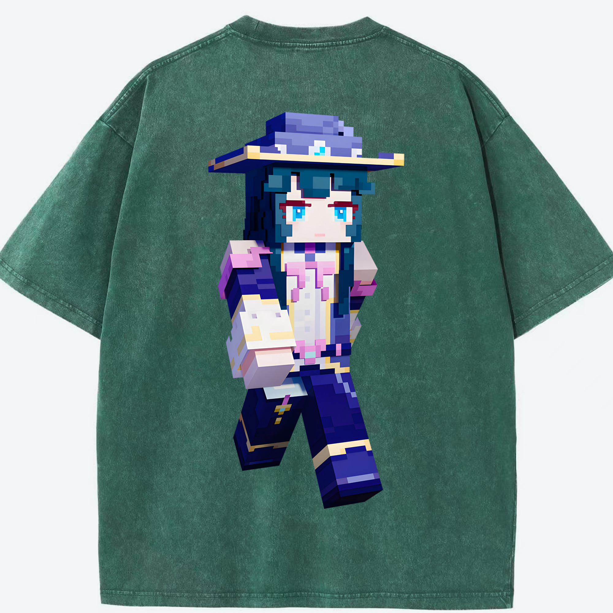 （画像用） マインクラフト ブロックの世界 Minecraft MC Block world 綿100% ヴィンテージ風 半袖Tシャツ（背面プリント）